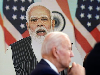 الرئيس الأميركي جو بايدن يعقد اجتماعاً بالفيديو مع رئيس الوزراء الهندي ناريندرا مودي - 11 أبريل 2022 - REUTERS
