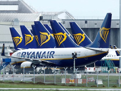 طائرات تابعة لشركة "ريان إير" في مطار دبلن، إيرلندا، 1 مايو 2020 - REUTERS