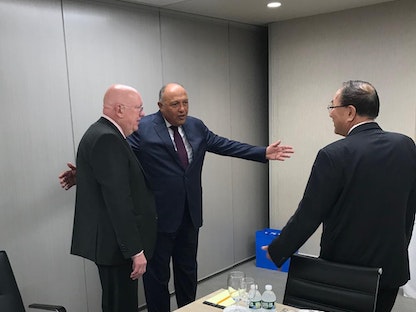 وزير الخارجية المصري سامح شكري يلتقي المندوبين الدائمين لروسيا والصين في مجلس الأمن، 07 يوليو 2021 - twitter@MfaEgypt