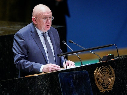 السفير الروسي لدى الأمم المتحدة فاسيلي نيبينزيا خلال اجتماع للجمعية العامة للأمم المتحدة في نيويورك. 22 فبراير 2023 - REUTERS