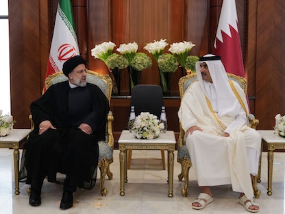 أمير قطر  الشيخ تميم بن حمد آل ثاني يستقبل الرئيس الإيراني إبراهيم رئيسي - الدوحة - 21 فبراير 2022 - وكالة الأنباء القطرية