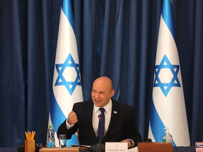 رئيس الوزراء الإسرائيلي نفتالي بينيت يترأس الاجتماع الأسبوعي لمجلس الوزراء في القدس -  22 أغسطس 2021. - AFP