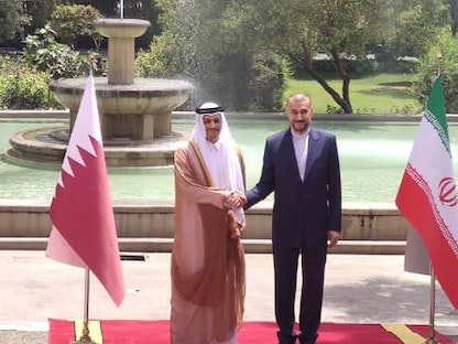 وزير الخارجية الإيراني حسين أمير عبد اللهيان خلال استقبال نظيره القطري الشيخ محمد بن عبد الرحمن آل ثاني- طهران- 6 يوليو 2022. - irna.ir