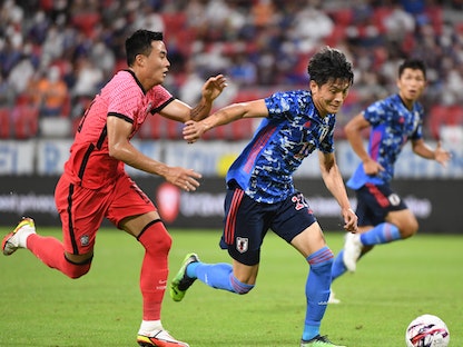 من مباراة اليابان وكوريا الجنوبية في كأس شرق آسيا لكرة القدم - 27 يوليو 2022 - https://twitter/jfa_samuraiblue
