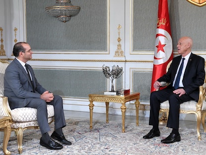 الرئيس التونسي قيس سعيد يلتقي رئيس الهيئة العليا المستقلة للانتخابات فاروق بوعسكر. 5 سبتمبر 2022 - facebook.com/Presidence.tn