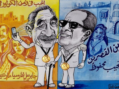 رسم كاريكاتيري ضمن معرض احتفالاً بذكرى مولد نجيب محفوظ 