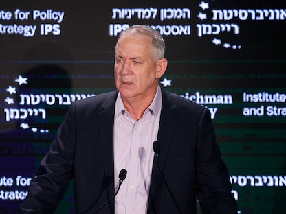 وزير الدفاع الإسرائيلي بيني جانتس يتحدث في معهد السياسات والاستراتيجيات بجامعة رايشمان​​- 23 نوفمبر 2021 - AFP