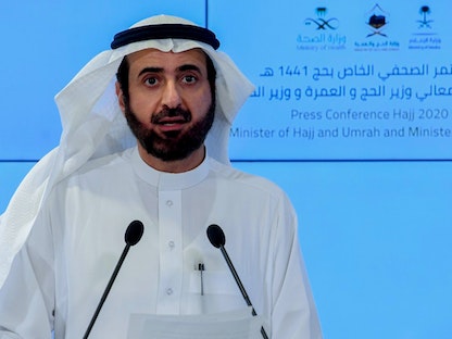 وزير الصحة السعودي توفيق الربيعة خلال مؤتمر صحافي افتراضي في العاصمة الرياض، يونيو 2020 - AFP