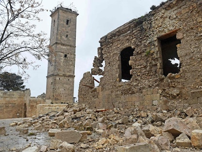 قلعة حلب القديمة بعد تضررها في أعقاب الزلزال المدمر الذي هز سوريا - 6 فبراير 2023 - AFP
