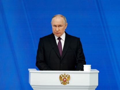 الرئيس الروسي فلاديمير بوتين يلقي خطابه السنوي أمام البرلمان في موسكو. 29 فبراير 2024 - Reuters