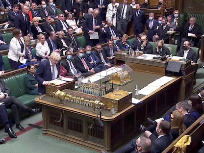  رئيس الوزراء البريطاني بوريس جونسون، في جلسة لمجلس العموم، 02 فبراير 2022 - REUTERS