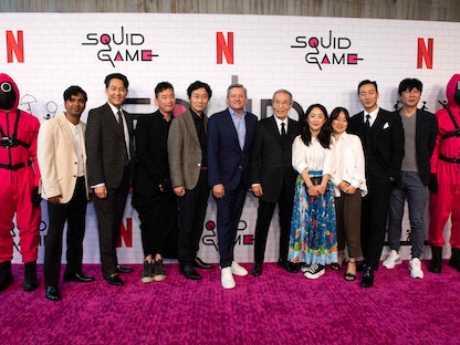 أبطال مسلسل لعبة الحبار يحضرون حفل "Squid Game" Los Angeles FYSEE Special Event at Netflix FYSEE في مدينة لوس أنجلوس الأميركية.12 يونيو 2022  - AFP