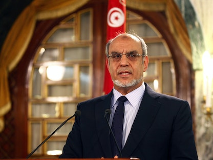 حمادي الجبالي رئيس الوزراء التونسي الأسبق أثناء إعلانه خطاب الاستقالة من منصبه - 13 فبراير 2013 - تونس - REUTERS