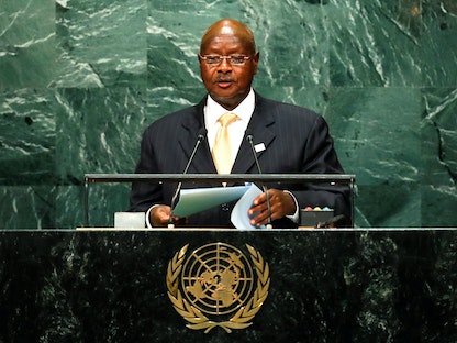 الرئيس الأوغندي يوري موسيفيني في كلمة سابقة أمام الأمم المتحدة بنيويورك - REUTERS