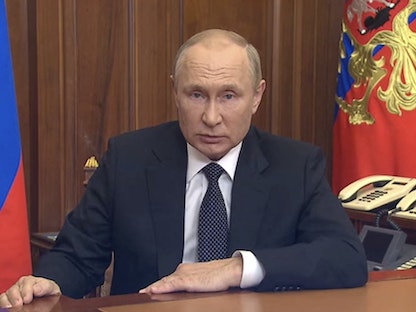 الرئيس الروسي فلاديمير بوتين يلقي خطاباً لإعلان التعبئة الجزئية للجيش - موسكو - 21 سبتمبر 2022 - via REUTERS