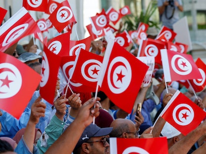 متظاهرون ضد مشروع الاستفتاء على الدستور الجديد في تونس العاصمة. تونس. 23 يوليو 2022. - REUTERS