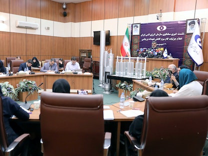 بهروز كمالوندي، المتحدث باسم منظمة الطاقة الذرية الإيرانية خلال مؤتمر صحافي في طهران - 7 سبتمبر  2019 - WANA via REUTERS