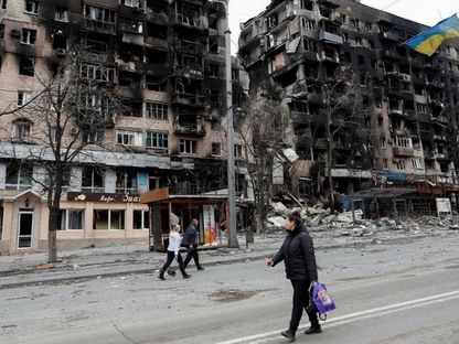 مبنى مدمر  في مدينة ماريوبل في جنوب أوكرانيا. 14 أبريل 2022 - Reuters
