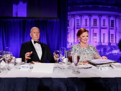 الرئيس الأميركي جو بايدن خلال العشاء السنوي لمراسلي البيت الأبيض. 27 أبريل 2024 - REUTERS