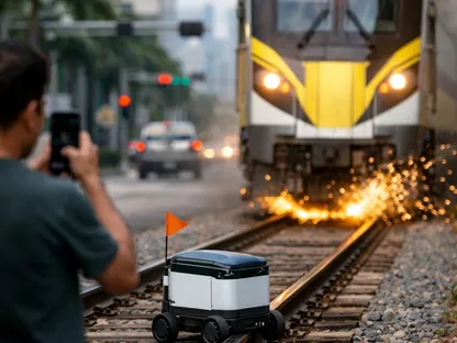 الولايات المتحدة.. قطار يدهس روبوت توصيل ذاتي القيادة توقف على القضبان