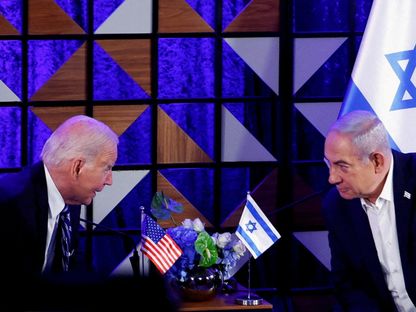 لقاء الرئيس الأميركي جو بايدن مع رئيس الوزراء الإسرائيلي بنيامين نتنياهو في تل أبيب، إسرائيل، 18 أكتوبر 2023 - Reuters