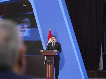 رئيس الوزراء العراقي محمد شياع السوداني خلال كلمة بغداد. 5 يناير 2025 - Reuters