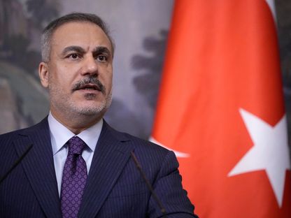 وزير الخارجية التركي هاكان فيدان خلال مؤتمر صحافي عقب اجتماع مع نظيره الروسي سيرجي لافروف في موسكو. 27 مايو 2025 - REUTERS