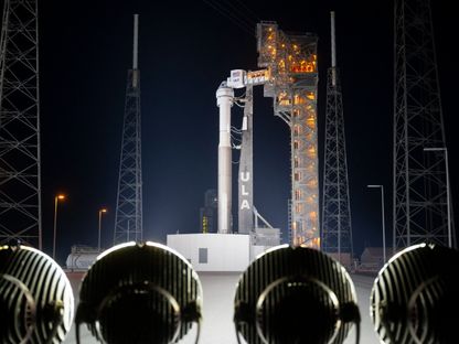 صاروخ أطلس 5 (Atlas V) مع مركبة بوينج الفضائية ستارلاينر على متن منصة الإطلاق في مجمع الإطلاق الفضائي 41، كاب كانافيرال، الولايات المتحدة. 5 مايو 2024 - AFP