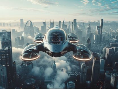 صورة أنتجتها "الشرق" بالذكاء الاصطناعي للهيكل المتوقع للسيارات الطائرة في المستقبل. 30 أبريل 2024 - Midjourney