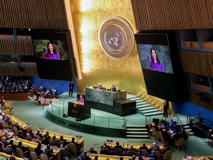 أنالينا بيربوك، رئيسة الجمعية العامة للأمم المتحدة (UNGA)، خلال انعقاد الجمعية العامة للأمم المتحدة في نيويورك، الولايات المتحدة، 23 سبتمبر 2025. بلومبرغ. - Bloomberg