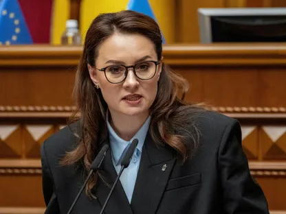 رئيسة الوزراء الأوكرانية يوليا سفيريدينكو خلال جلسة البرلمان الأوكراني، 17 يوليو 2025 - REUTERS