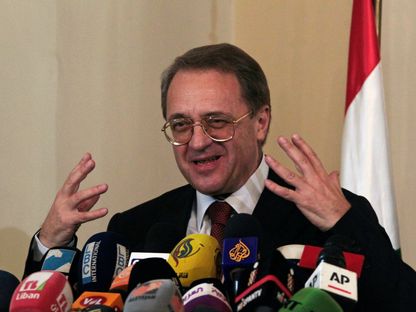 نائب وزير الخارجية الروسي ميخائيل بوغدانوف خلال مؤتمر صحافي في بيروت - Reuters