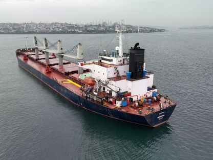 سفينة تحمل شحنة من الحبوب الأوكرانية تنتظر في خليج البوسفور بإسطنبول في إطار اتفاقية تصدير الحبوب عبر موانئ البحر الأسود. 17 مايو 2023 - REUTERS