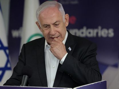 رئيس الوزراء الإسرائيلي بنيامين نتنياهو خلال مؤتمر صحافي. 8 يونيو 2024 - REUTERS