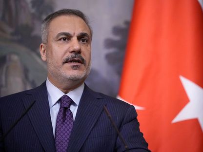 وزير الخارجية التركي هاكان فيدان يتحدث خلال مؤتمر صحافي عقب اجتماعه مع وزير الخارجية الروسي سيرجي لافروف في موسكو، روسيا، 27 مايو 2025 - via REUTERS
