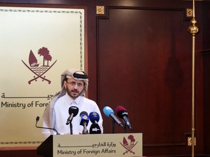 المتحدث باسم الخارجية القطرية ماجد الأنصاري خلال مؤتمر صحافي في الدوحة. 20 فبراير 2024 - REUTERS