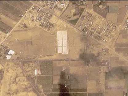 صور بالأقمار الاصطناعية تُظهر بناء مجمع خيام قرب خان يونس