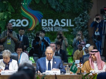 جانب من الجلسة الأولى لاجتماع وزراء خارجية دول مجموعة العشرين في مدينة ريو دي جانيرو البرازيلية. 21 فبراير 2024 - X.COM/@KSAMOFA