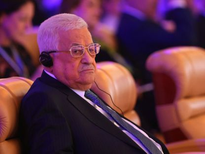 الرئيس الفلسطيني محمود عباس يحضر الاجتماع الخاص للمنتدى الاقتصادي العالمي في الرياض. 28 أبريل 2024 - AFP