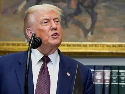 الرئيس الأميركي دونالد ترمب خلال مؤتمر صحافي في البيت الأبيض. 31 يوليو 2025 - REUTERS