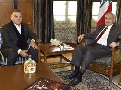 رئيس مجلس النواب نبيه بري مستقبلا ًاللواء عباس إبراهيم - المجلة