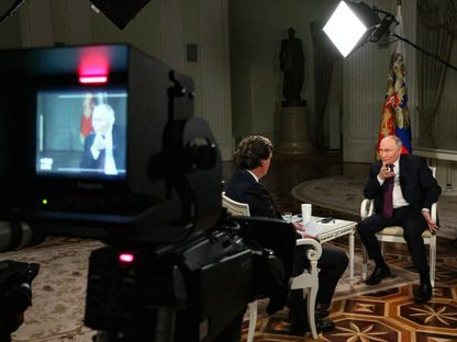 الرئيس الروسي فلاديمير بوتين خلال مقابلة مع الإعلامي الأميركي تاكر كارلسون في موسكو. 8 فبراير 2024 - en.kremlin.ru/