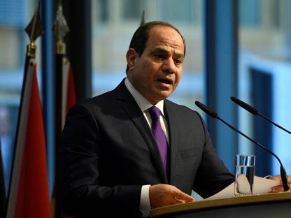 الرئيس المصري عبد الفتاح السيسي يخاطب المشاركين في قمة G20 في برلين. 19 نوفمبر 2019 - REUTERS