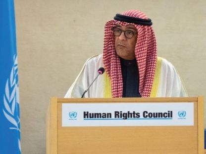 جاسم محمد البديوي الأمين العام لمجلس التعاون في الدورة الـ(55) لمجلس حقوق الإنسان التابع للأمم المتحدة في مدينة جنيف، سويسريا. 28 فبراير 2024 - https://twitter.com/GCCSG