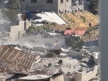 مكاتب وكالة التنمية البلجيكيّة (إينابيل) في قطاع غزّة بعدما دمرتها غارات إسرائيلية، حي الرمال. 1 فبراير 2024 - Twitter.com/hadjalahbib