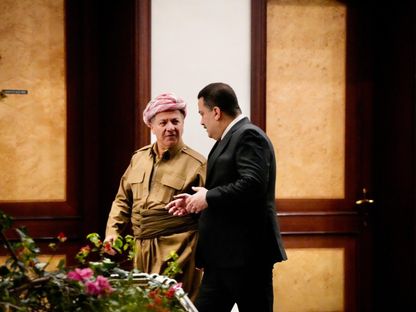 رئيس "الحزب الديمقراطي الكردستاني" مسعود بارزاني مع رئيس الوزراء العراقي محمد شياع السوداني. 09 نوفمبر 2023 - @IraqiPMO