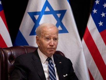 الرئيس الأميركي جو بايدن خلال زيارته إلى إسرائيل للتعبير عن دعم تل أبيب في حرب غزة. 18 أكتوبر 2023 - AFP