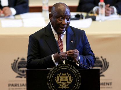 رئيس جنوب إفريقيا سيريل رامافوزا يلقي خطاب حالة الأمة لعام 2025 في كيب تاون بجنوب إفريقيا. 6 فبراير 2025 - Reuters