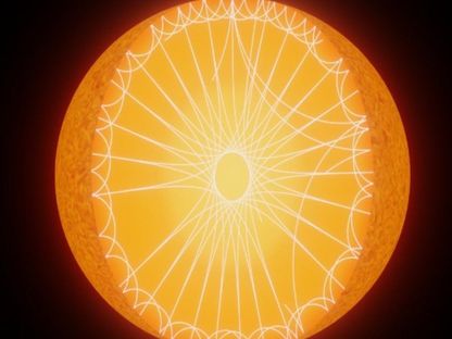 صورة متخيلة لترددات تسري عبر الطبقات الداخلية للنجم في توصيف لظاهرة (الزلزال النجمي) - birmingham.ac.uk