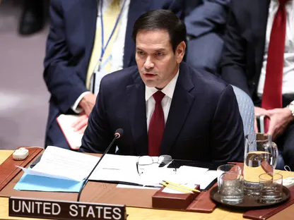 وزير الخارجية الأميركي ماركو روبيو يتحدث خلال جلسة مجلس الأمن الدولي التابع للأمم المتحدة في نيويورك. 23 سبتمبر 2025 - REUTERS